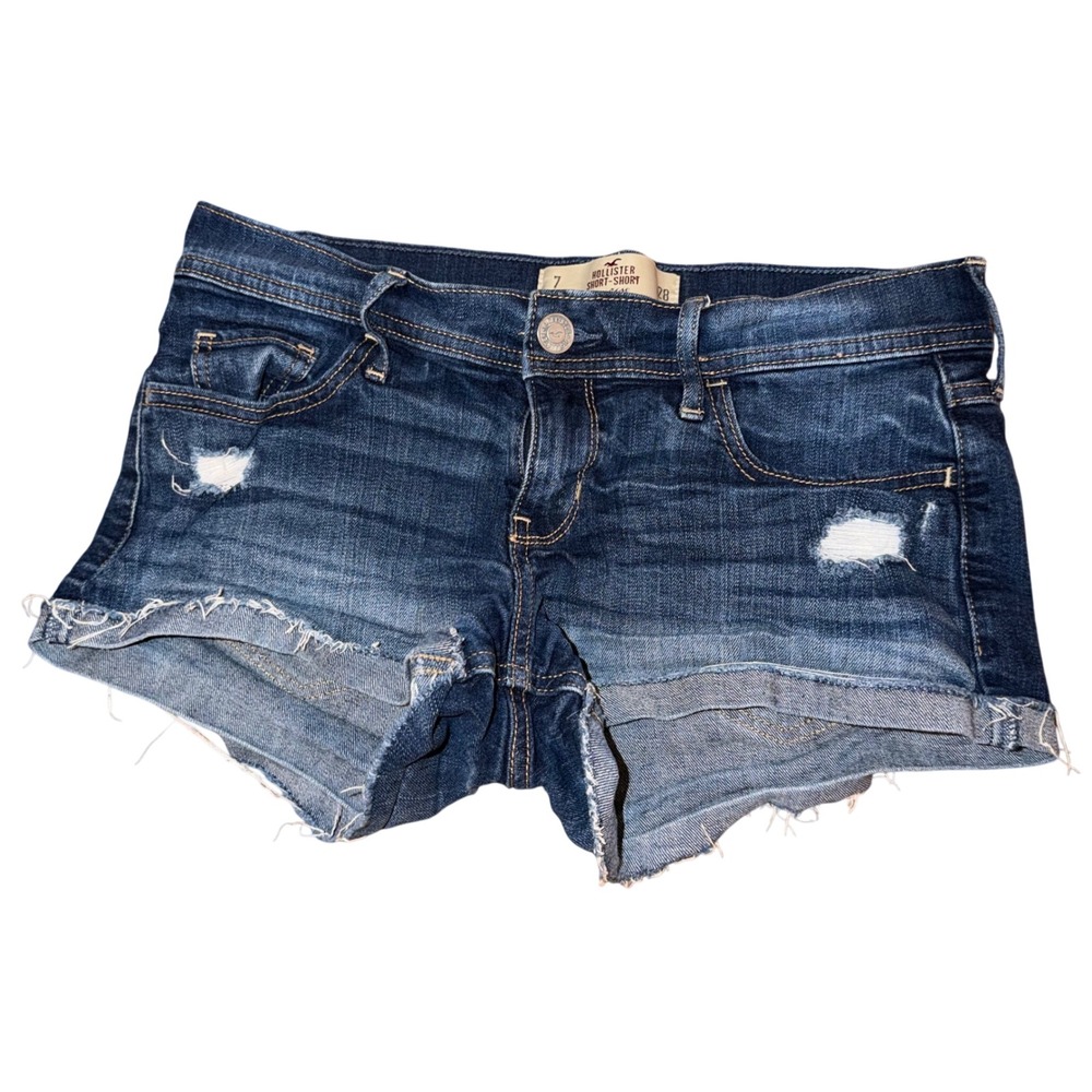 Hollister Low Rise Short-Short Denim Cut Off Distressed Shorts Blue Womens 7 W28
